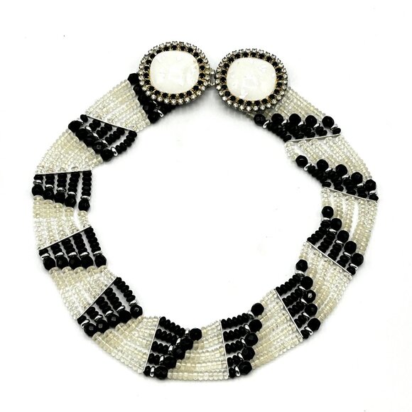 Vintage Art Deco Style Multi-Strand Glass Beaded Statement Necklace — MCM — EUC - Picture 7 of 8